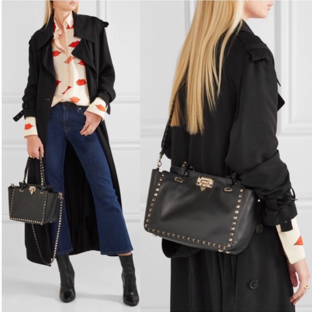 Valentino Rockstud Small Black Trapeze Tote